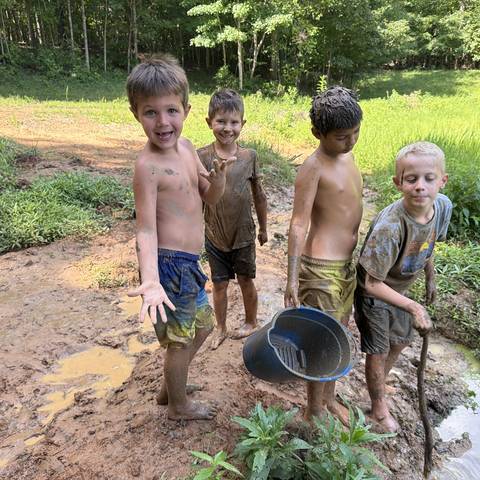 Campers after a creek hike