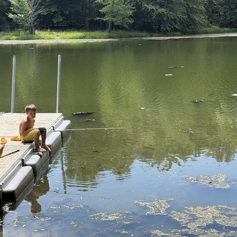 The lake and dock at Camp Guilrock