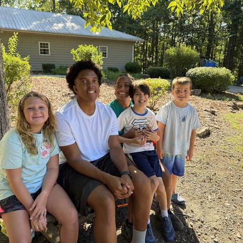 Campers on the porch steps