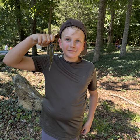 Camper flexing for the camera