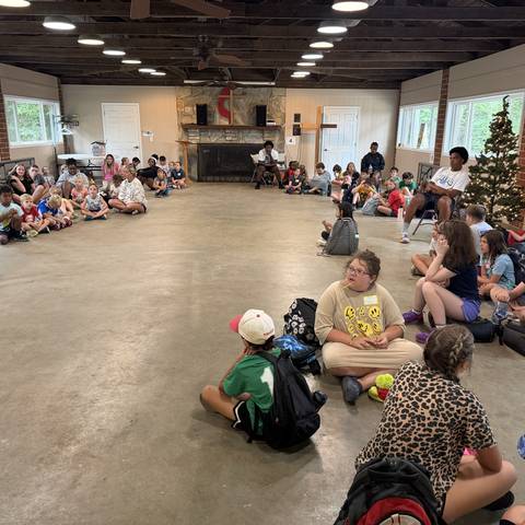 Campers in the pavilion
